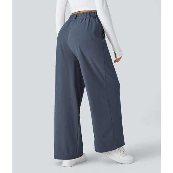 Halara Flex High Waisted Plicated Pocket Wide Leg Waffle Work Pants Size M Blue - Picture 2 of 15